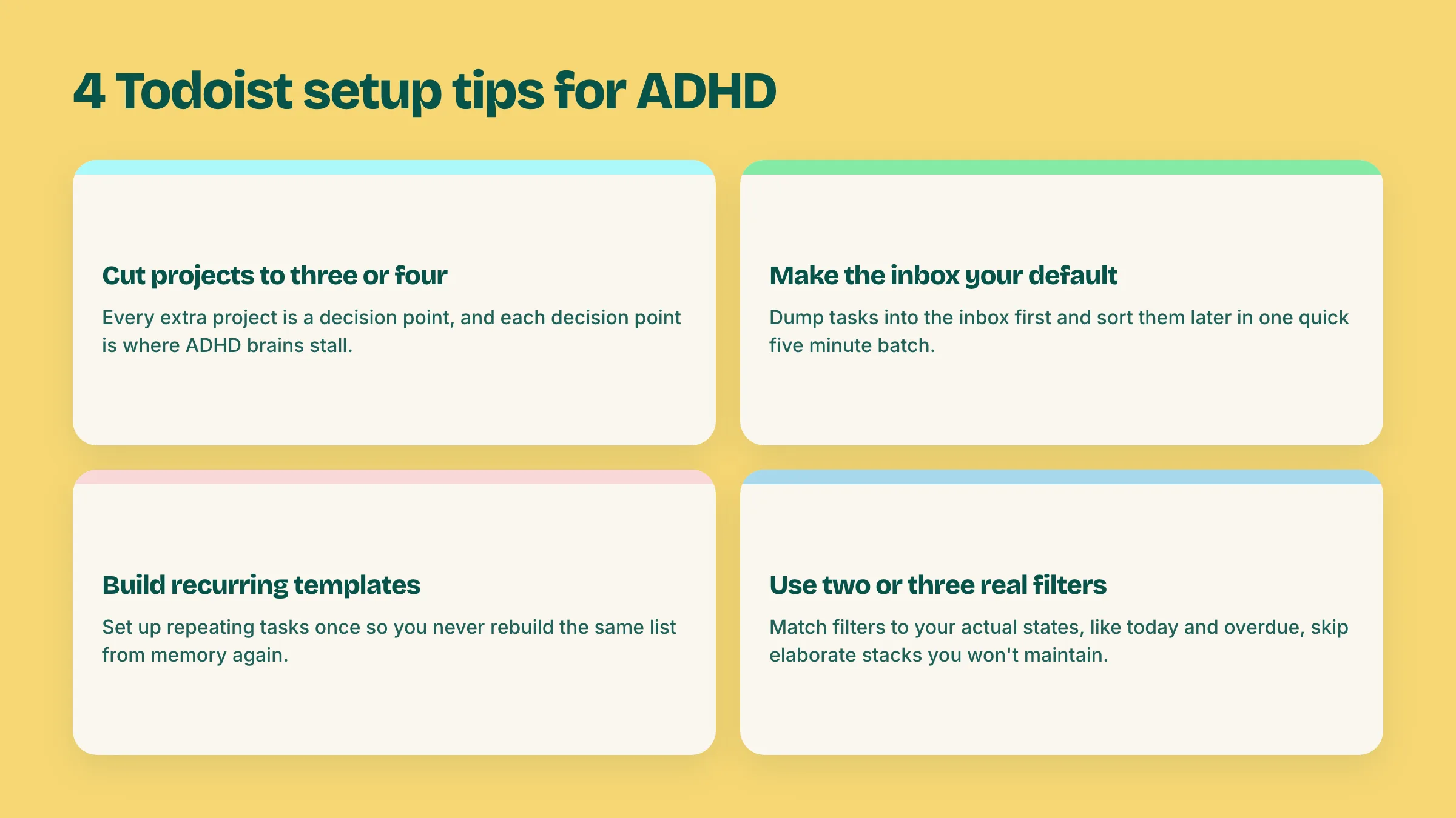 Four Todoist setup tips that help ADHD brains manage projects, labels, and filters